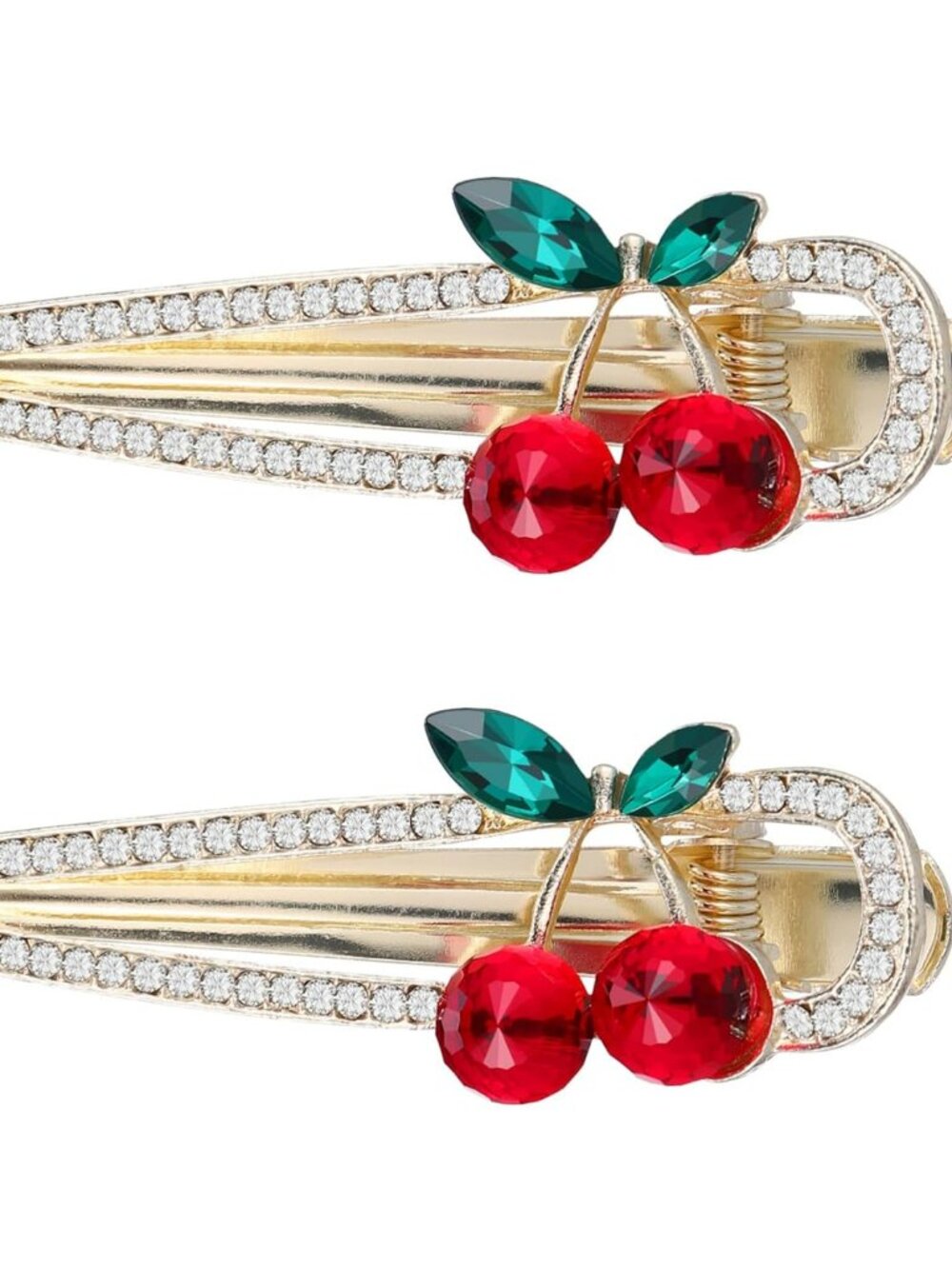 Rhinestone and Cherry Hair Clips Set of 2 Hair Barrettes NEW